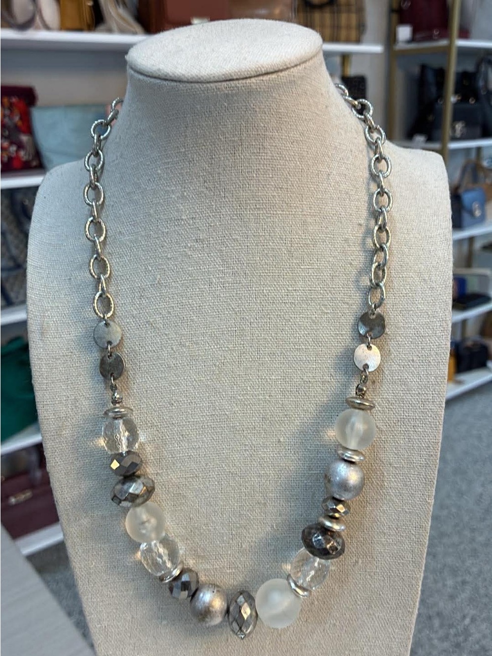 Silver-Tone Frosted Bead Necklace